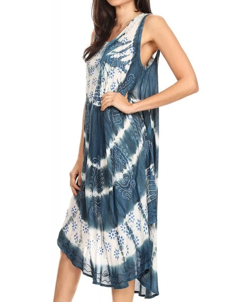 Cover-Ups Ambra Women's Casual Maxi Tie Dye Sleeveless Loose Tank Cover-up Dress - 19301-blue - C818QW7XO7U