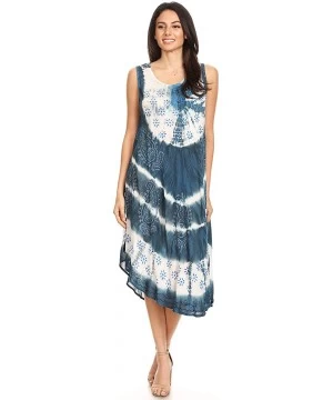 Cover-Ups Ambra Women's Casual Maxi Tie Dye Sleeveless Loose Tank Cover-up Dress - 19301-blue - C818QW7XO7U