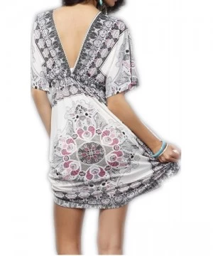 Cover-Ups Women Summer Beach Dress Cover Ups Swimsuit Bathing Suit Loose V Neck - White - CQ18S9IUXZ0