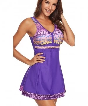 One-Pieces Women's Monokini Swimdress Skirtini One Piece Swimsuit Plus Size Cover up - Purple8 - C018R44RQ5U