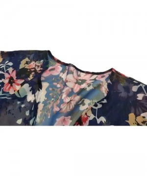 Cover-Ups Womens Floral Chiffon Kimono Cardigans Loose Beach Cover Up Half Sleeve Tops - 1deep Navy - CX18T6M3OKK