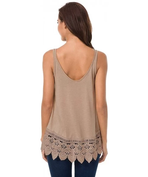 Tankinis Women Flowy Tank Tops Long - Backless Sexy Tunic Tops Stretch A-Line Loose Sleeveless Shirts Lace Trim - Khaki - CT1...