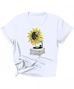 Tops Women's Sunflower Tshirt Summer Cute Short Sleeve Sunfloral Graphic Tee Tops - White - CI196UNOCDL