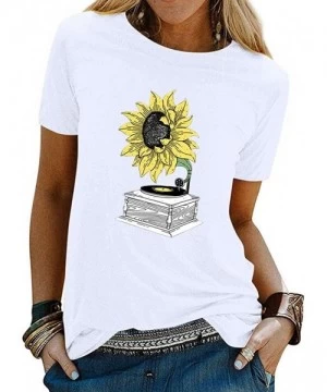 Tops Women's Sunflower Tshirt Summer Cute Short Sleeve Sunfloral Graphic Tee Tops - White - CI196UNOCDL