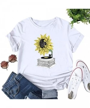 Tops Women's Sunflower Tshirt Summer Cute Short Sleeve Sunfloral Graphic Tee Tops - White - CI196UNOCDL