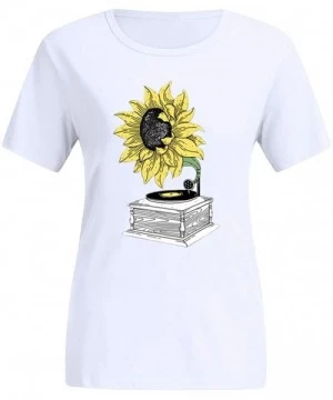 Tops Women's Sunflower Tshirt Summer Cute Short Sleeve Sunfloral Graphic Tee Tops - White - CI196UNOCDL