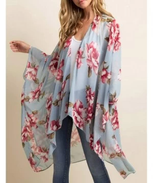 Cover-Ups Women's Chiffon Blouse Loose Tops Beach Kimono Floral Print Cardigan - T50 - CO192O4NQDN