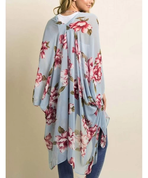 Cover-Ups Women's Chiffon Blouse Loose Tops Beach Kimono Floral Print Cardigan - T50 - CO192O4NQDN