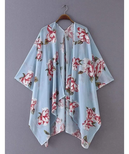 Cover-Ups Women's Chiffon Blouse Loose Tops Beach Kimono Floral Print Cardigan - T50 - CO192O4NQDN