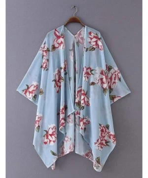 Cover-Ups Women's Chiffon Blouse Loose Tops Beach Kimono Floral Print Cardigan - T50 - CO192O4NQDN