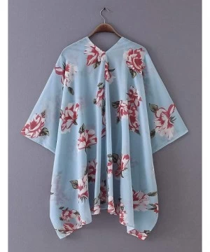 Cover-Ups Women's Chiffon Blouse Loose Tops Beach Kimono Floral Print Cardigan - T50 - CO192O4NQDN