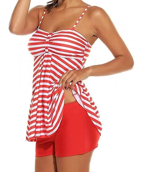 Sets Women Tankini Setswith Boy Shorts Stripe Bikini Set Paisley Swimsuit Push-Up Padded Bra Swimwear - Z12-red - CB18QALUXOD