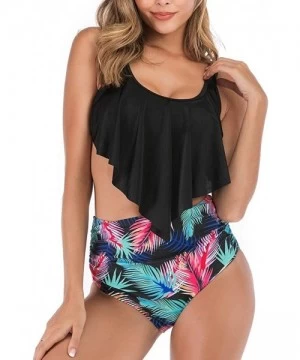 Sets Women Two Piece Swimsuits Flounce Bathing Suit High Waisted Bottoms Tankini Floral Printed Beachwear - Black B - CA19483...