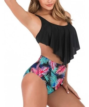 Sets Women Two Piece Swimsuits Flounce Bathing Suit High Waisted Bottoms Tankini Floral Printed Beachwear - Black B - CA19483...