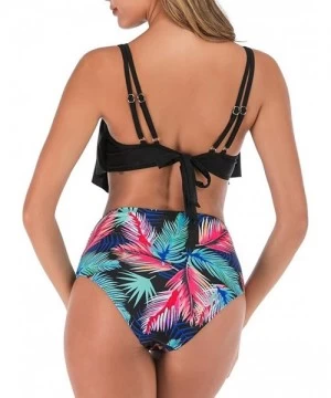 Sets Women Two Piece Swimsuits Flounce Bathing Suit High Waisted Bottoms Tankini Floral Printed Beachwear - Black B - CA19483...