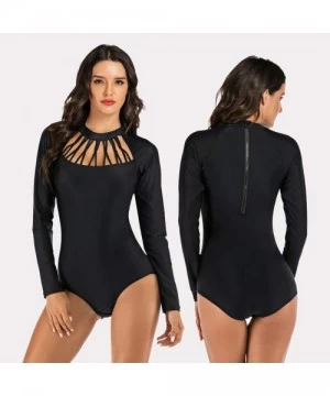 Bottoms Women Long Sleeve Swimsuit Surfing Rashguard One Piece Swimwear UV Protection Zip Triangle Bottom Bathing Suit Black ...