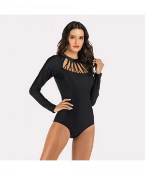 Bottoms Women Long Sleeve Swimsuit Surfing Rashguard One Piece Swimwear UV Protection Zip Triangle Bottom Bathing Suit Black ...