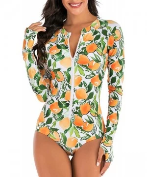 One-Pieces Women's Rashguard Long Sleeve Zip Swimsuit Print Surfing one Piece Swimwear - B1 - CQ189X7CQO9