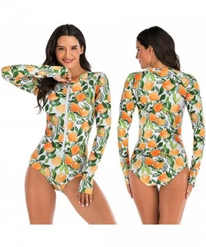 One-Pieces Women's Rashguard Long Sleeve Zip Swimsuit Print Surfing one Piece Swimwear - B1 - CQ189X7CQO9