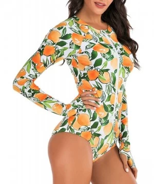 One-Pieces Women's Rashguard Long Sleeve Zip Swimsuit Print Surfing one Piece Swimwear - B1 - CQ189X7CQO9