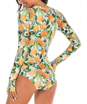 One-Pieces Women's Rashguard Long Sleeve Zip Swimsuit Print Surfing one Piece Swimwear - B1 - CQ189X7CQO9