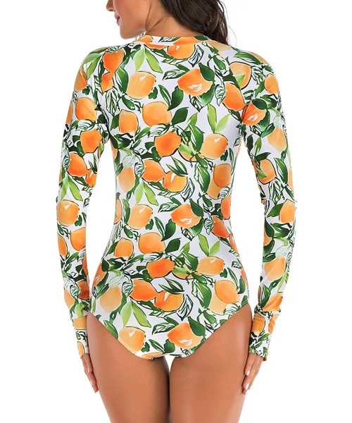 One-Pieces Women's Rashguard Long Sleeve Zip Swimsuit Print Surfing one Piece Swimwear - B1 - CQ189X7CQO9