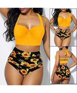 Sets Sexy High Waist Bikini Swimsuit Women Swimwear Print Push Up Bikini Set Bandeau Two Piece Suit Beach Wear Swimming Suit ...