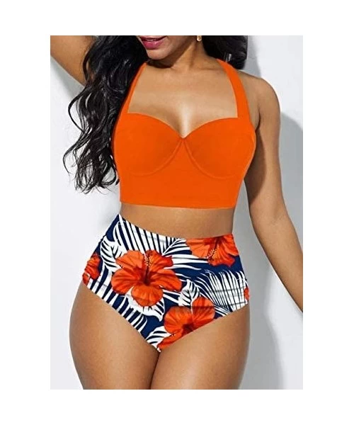 Sets Sexy High Waist Bikini Swimsuit Women Swimwear Print Push Up Bikini Set Bandeau Two Piece Suit Beach Wear Swimming Suit ...