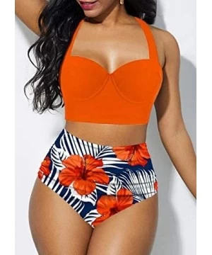 Sets Sexy High Waist Bikini Swimsuit Women Swimwear Print Push Up Bikini Set Bandeau Two Piece Suit Beach Wear Swimming Suit ...