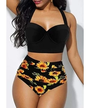 Sets Sexy High Waist Bikini Swimsuit Women Swimwear Print Push Up Bikini Set Bandeau Two Piece Suit Beach Wear Swimming Suit ...