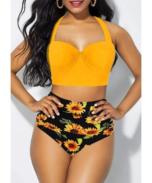 Sets Sexy High Waist Bikini Swimsuit Women Swimwear Print Push Up Bikini Set Bandeau Two Piece Suit Beach Wear Swimming Suit ...