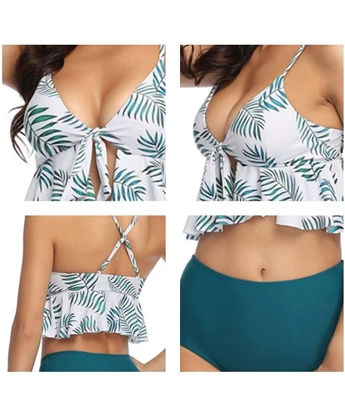 Sets Womens Two Piece Swimsuits Bathing SuitsTop Ruffled Racerback with High Waisted Bikini Set - Green - CT1943H4489