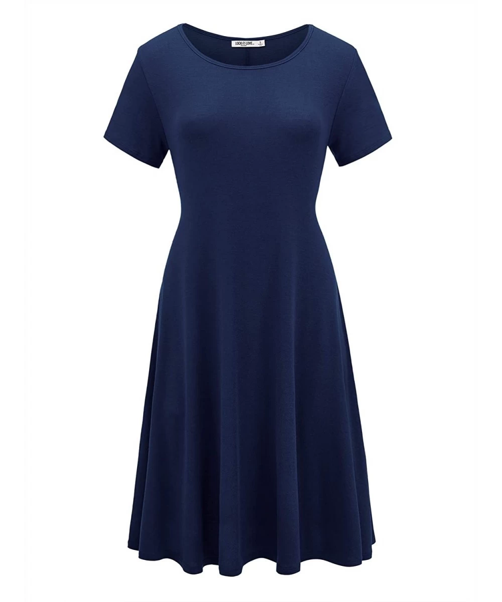 Cover-Ups Women's Short Sleeve/Sleeveless Pocket Casual Swing T-Shirts Dress Plus Size - Wdr1520_navy - CP18U55G6LR