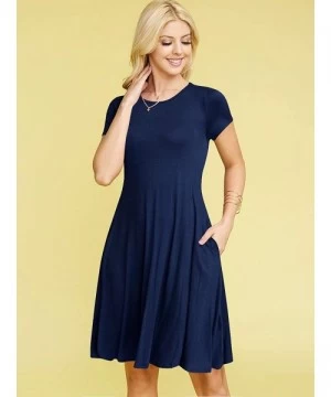 Cover-Ups Women's Short Sleeve/Sleeveless Pocket Casual Swing T-Shirts Dress Plus Size - Wdr1520_navy - CP18U55G6LR