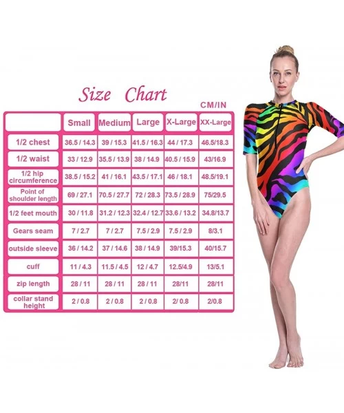 Rash Guards Womens Zip Front Rash Guard Swimwear Printed Half Sleeve One Piece Swimsuit - Color10 - CE190MOR2MA