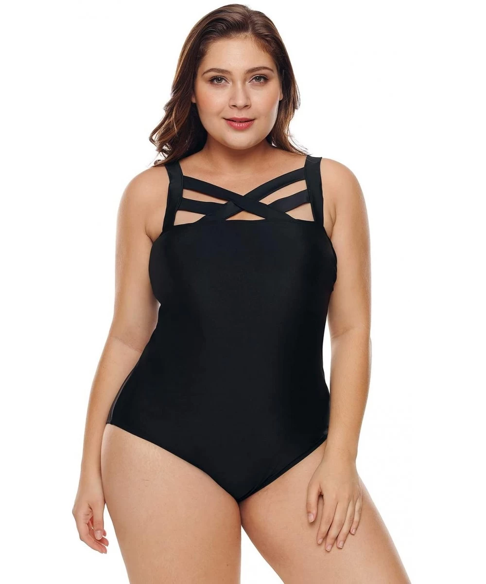 One-Pieces Womens Sexy Black Grey Color Block Ruched Plus Size Swimwear One Piece Swimsuits ((US 14-16) XL- Solid Black) - So...