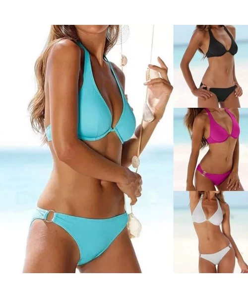 Racing Women Bikini Set Solid Swimsuit Push Up Swimwear Bathing Suit Casual Beachwear - Purple - CL1959L2NSU