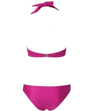 Racing Women Bikini Set Solid Swimsuit Push Up Swimwear Bathing Suit Casual Beachwear - Purple - CL1959L2NSU