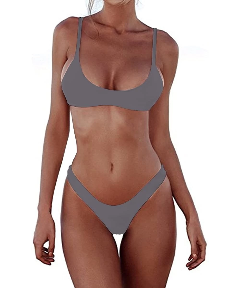 Sets Women Bikini Sets Brazilian Padded Top Thong Cheeky Bikini Bottom 2PCs - Grey - CD18CG9MNQD