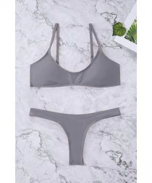 Sets Women Bikini Sets Brazilian Padded Top Thong Cheeky Bikini Bottom 2PCs - Grey - CD18CG9MNQD