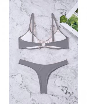 Sets Women Bikini Sets Brazilian Padded Top Thong Cheeky Bikini Bottom 2PCs - Grey - CD18CG9MNQD