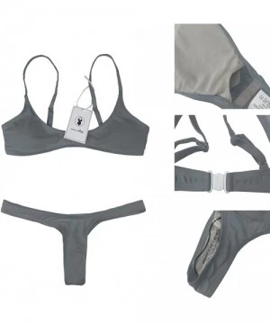 Sets Women Bikini Sets Brazilian Padded Top Thong Cheeky Bikini Bottom 2PCs - Grey - CD18CG9MNQD