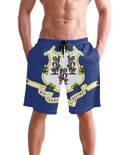 Board Shorts Men's Quick Dry Swim Trunks with Pockets Brazil Flag Beach Board Shorts Bathing Suits - Connecticut Flag - C7195...